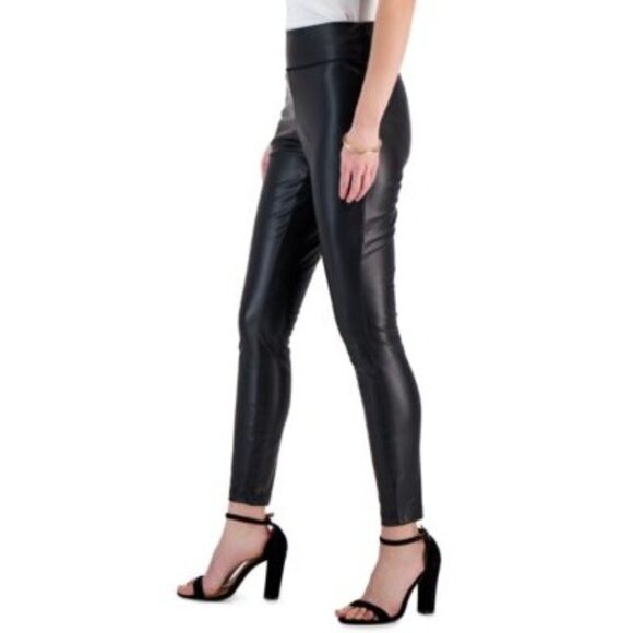 New Nine West Goth Faux Leather Leggings M Black Stretchy Minimalist City Pant - Picture 1 of 11